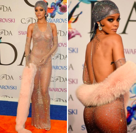 Rihanna i sin gennemsigtige kjole.